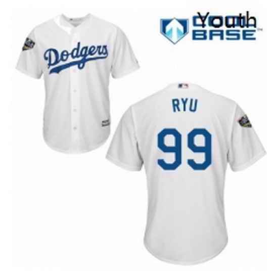 Youth Majestic Los Angeles Dodgers 99 Hyun Jin Ryu Authentic White Home Cool Base 2018 World Series MLB Jersey